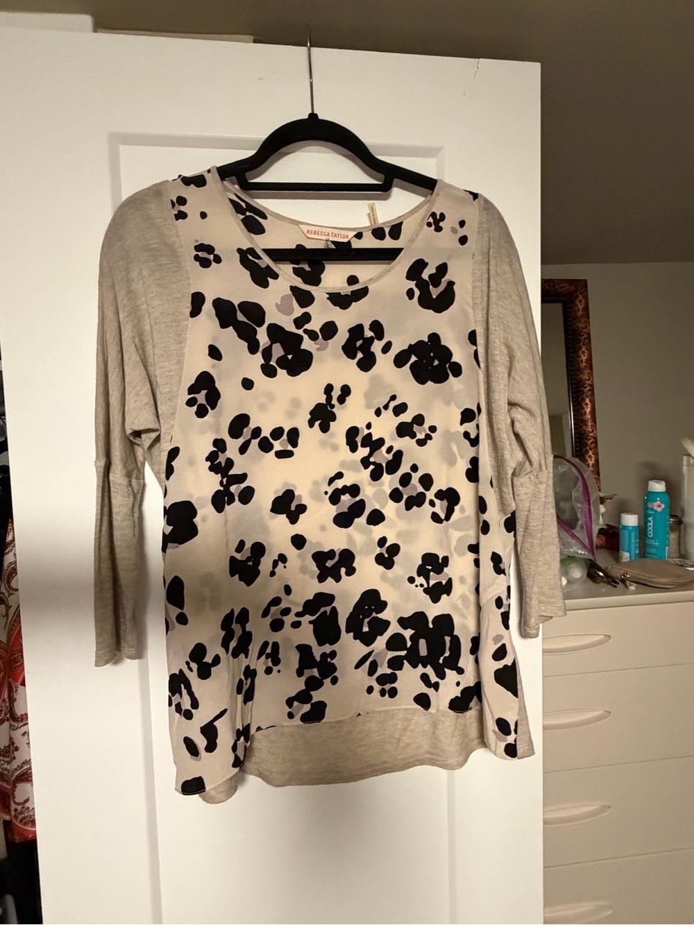 Rebecca Taylor - Animal Print Scoop Neck Women’s Top - Beige/Black